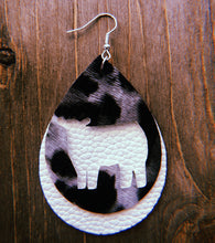 Load image into Gallery viewer, Black Paisley Cow Teardrop Shaped Earrings
