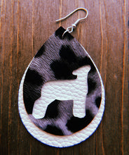 Load image into Gallery viewer, Black &amp; Grey Cheetah Print Lamb Teardrop Shaped Earrings
