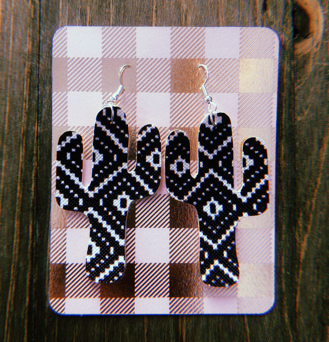 Black and White Aztec Cactus Earrings