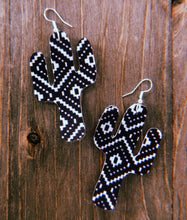 Load image into Gallery viewer, Black and White Aztec Cactus Earrings
