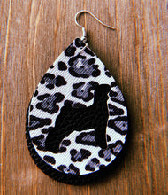 Load image into Gallery viewer, Black, Grey, &amp; White Cheetah Print Goat Teardrop Shaped Earrings
