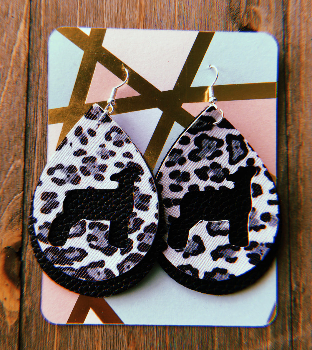 Black, Grey, & White Cheetah Print Lamb Teardrop Earrings