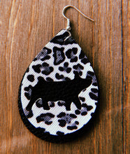 Load image into Gallery viewer, Black, Grey, &amp; White Cheetah Print Pig Teardrop Shaped Earrings
