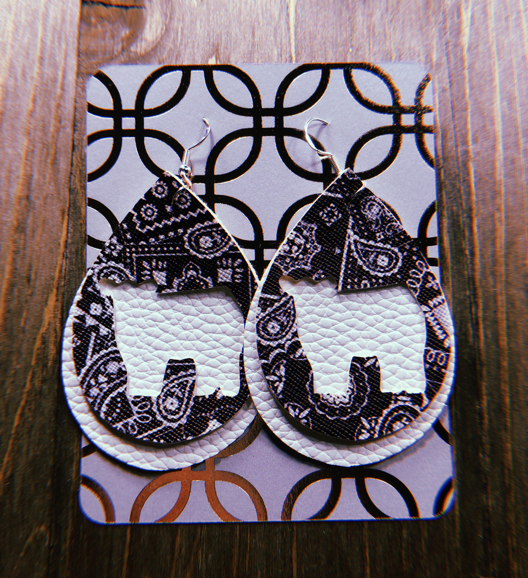 Black Paisley Cow Teardrop Shaped Earrings