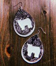 Load image into Gallery viewer, Black Paisley Cow Teardrop Shaped Earrings

