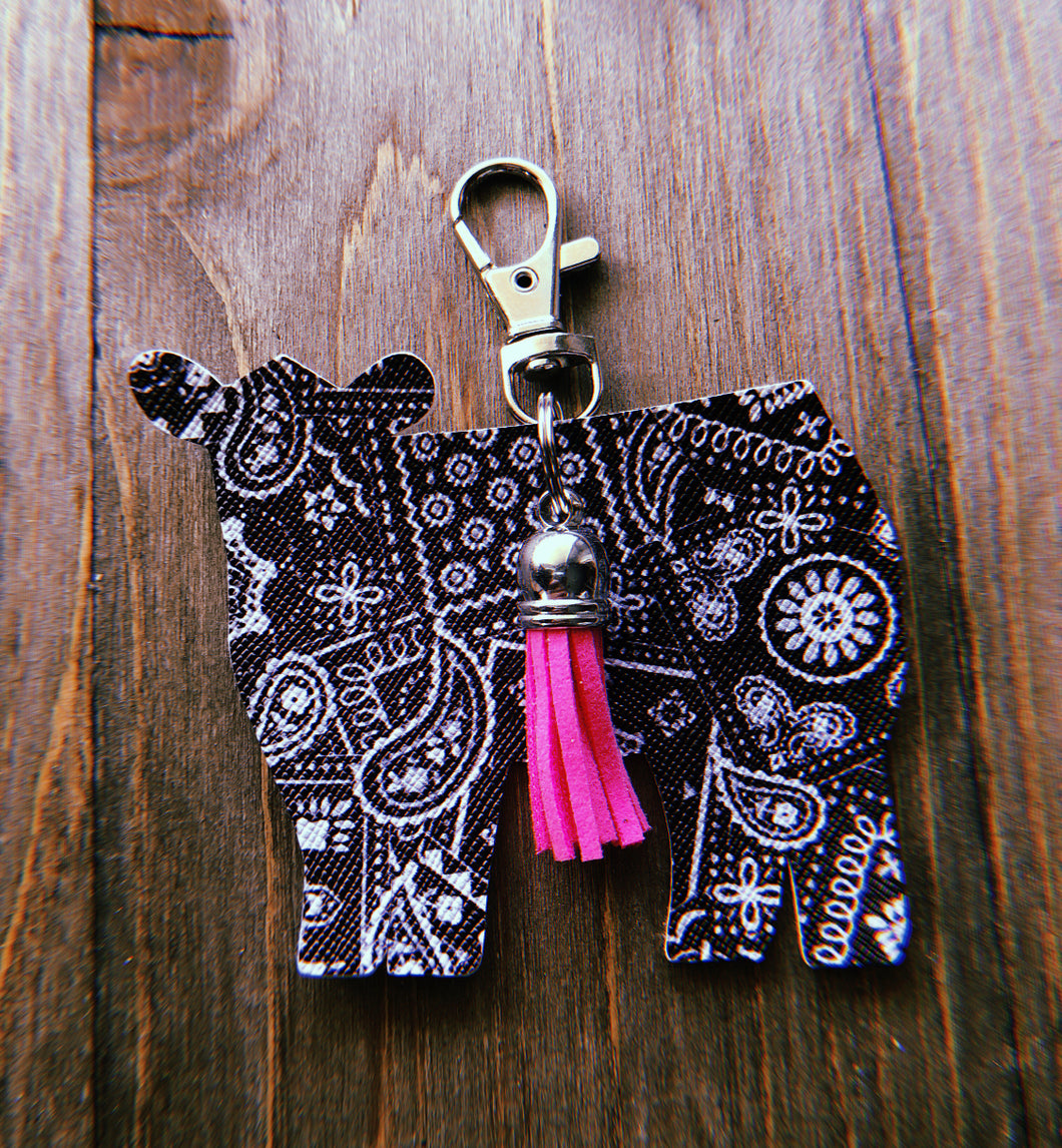 Black Paisley Cow Keychain