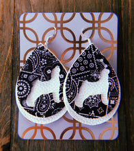 Load image into Gallery viewer, Black Paisley Goat Teardrop Shaped Earrings
