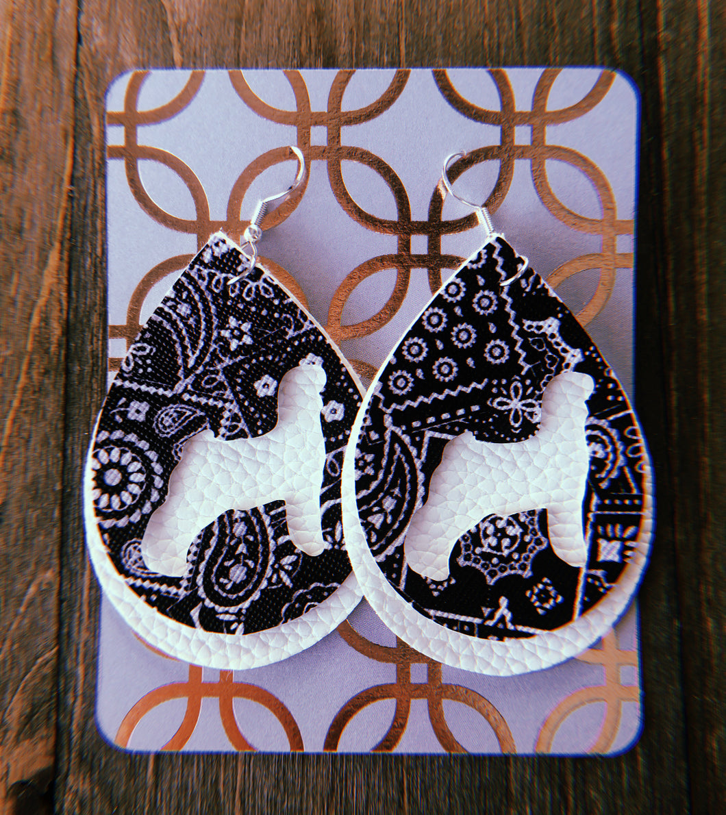 Black Paisley Goat Teardrop Shaped Earrings