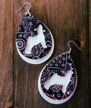 Load image into Gallery viewer, Black Paisley Goat Teardrop Shaped Earrings
