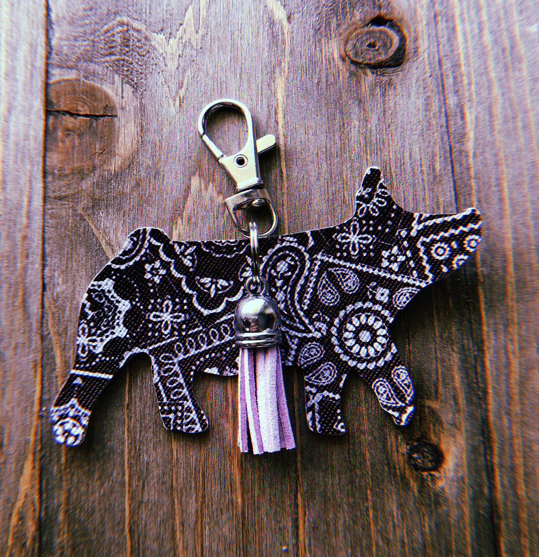 Black Paisley Pig Keychain