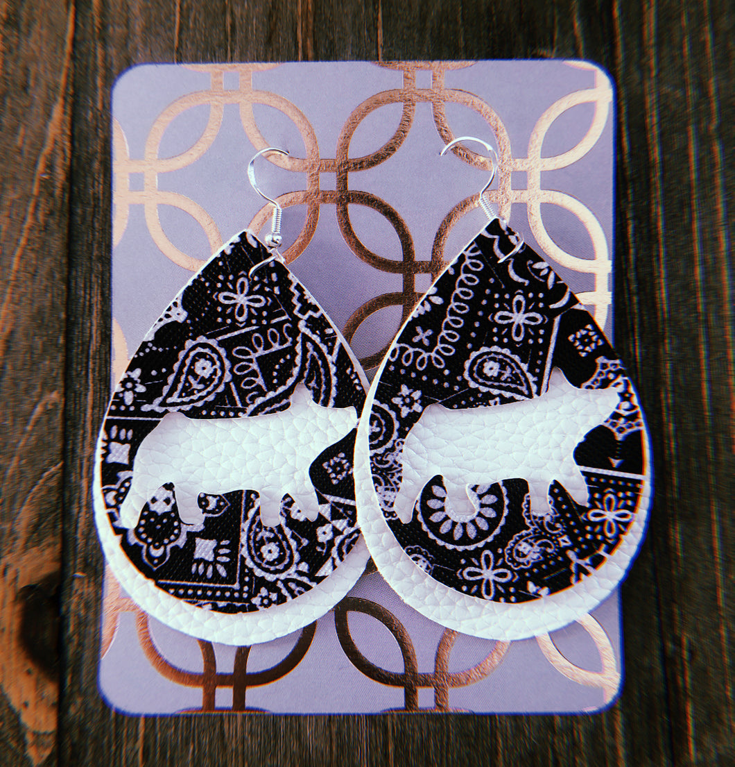 Black Paisley Pig Teardrop Shaped Earrings