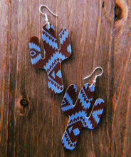 Load image into Gallery viewer, Vibrant Blue &amp; Dark Brown Aztec Cactus Earrings
