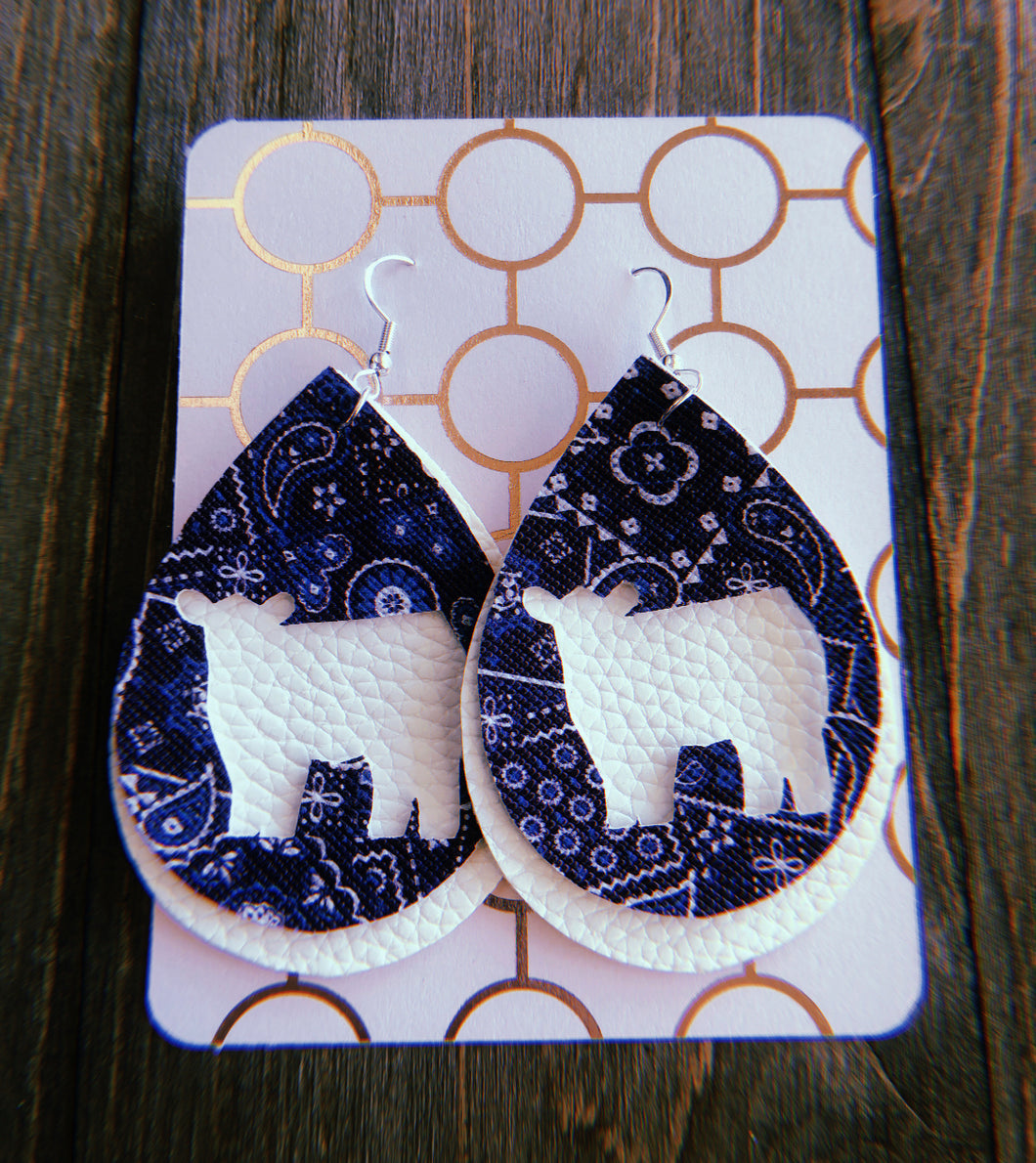 Blue Paisley Cow Teardrop Shaped Earrings