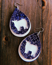 Load image into Gallery viewer, Blue Paisley Cow Teardrop Shaped Earrings

