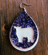 Load image into Gallery viewer, Blue Paisley Cow Teardrop Shaped Earrings
