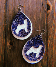 Load image into Gallery viewer, Blue Paisley Goat Teardrop Shaped Earrings
