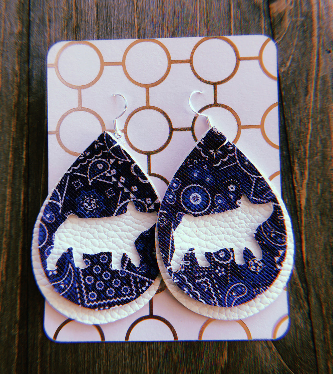 Blue Paisley Pig Teardrop Shaped Earrings