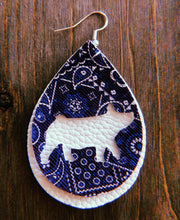 Load image into Gallery viewer, Blue Paisley Pig Teardrop Shaped Earrings
