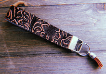 Load image into Gallery viewer, Dark Brown With Light Red/Tan Floral Accent Textured/Stamped Wristlets
