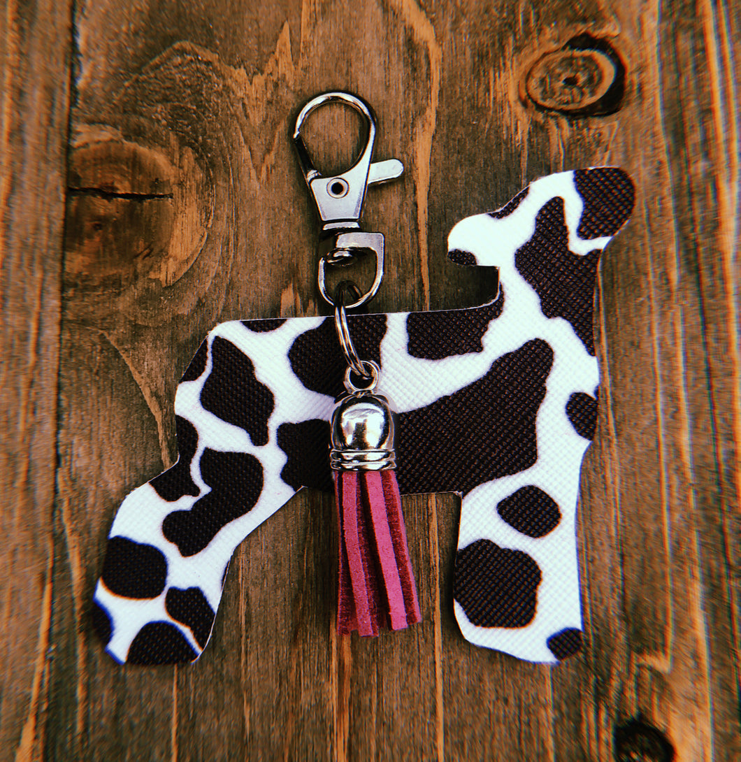 Black & White Cow Print Lamb Keychain