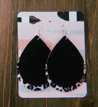 Load image into Gallery viewer, Solid Black &amp; Black Cheetah Print Teardrop Shaped Earrings
