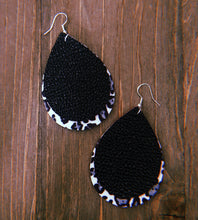 Load image into Gallery viewer, Solid Black &amp; Black Cheetah Print Teardrop Shaped Earrings
