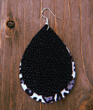 Load image into Gallery viewer, Solid Black &amp; Black Cheetah Print Teardrop Shaped Earrings
