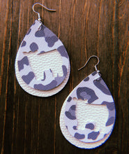 Load image into Gallery viewer, Grey Cheetah Print Cow Teardrop Shaped Earrings
