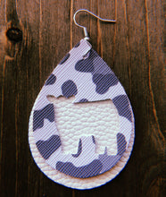 Load image into Gallery viewer, Grey Cheetah Print Cow Teardrop Shaped Earrings
