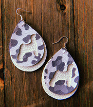 Load image into Gallery viewer, Grey Cheetah Print Goat Teardrop Shaped Earrings

