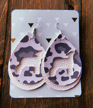 Load image into Gallery viewer, Grey Cheetah Print Lamb Teardrop Shaped Earrings
