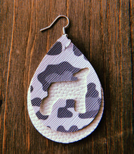 Load image into Gallery viewer, Grey Cheetah Print Lamb Teardrop Shaped Earrings
