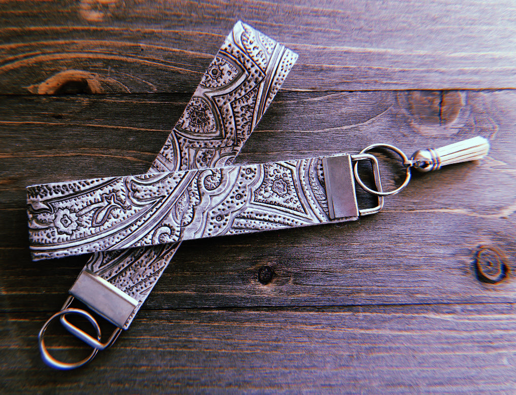 Grey Paisley Stamped/Textured Wristlets