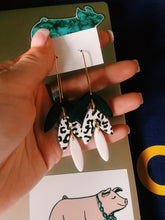 Load image into Gallery viewer, Black &amp; White Cheetah Print Dangling Clay Earrings
