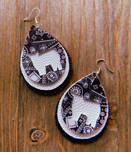 Load image into Gallery viewer, Black &amp; White Paisley Cow Teardrop Shaped Earrings
