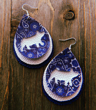 Load image into Gallery viewer, Blue Paisley Pig Teardrop Shaped Earrings
