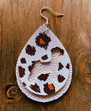 Load image into Gallery viewer, White Cheetah Print Goat Teardrop Shaped Earrings
