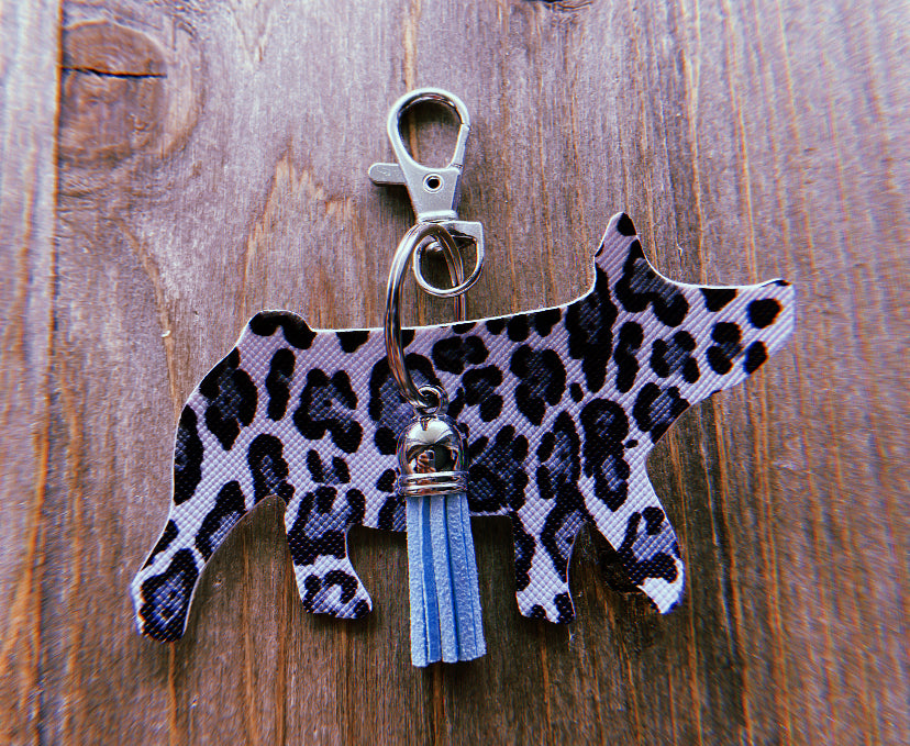 Black, Grey, & White Cheetah Print Pig Keychain