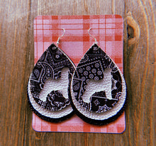 Load image into Gallery viewer, Black &amp; White Paisley Goat Teardrop Shaped Earrings
