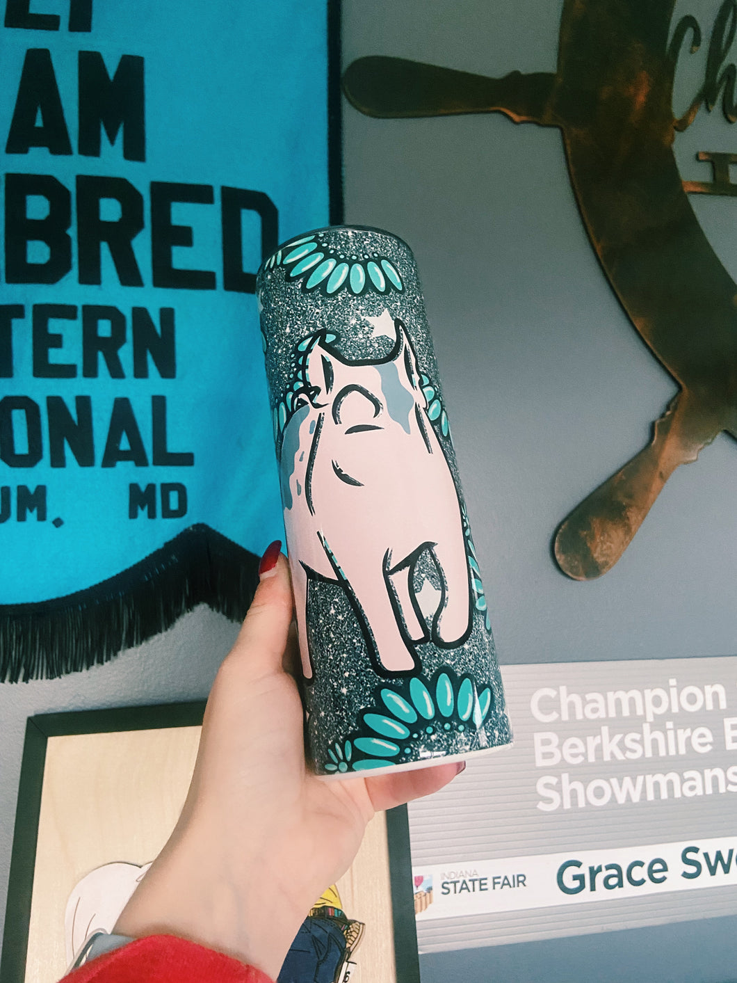 Turquoise Cross Pig Tumbler