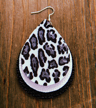 Load image into Gallery viewer, Black, Grey, &amp; White Cheetah Print Teardrop Shaped Earrings
