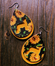 Load image into Gallery viewer, Black Sunflower Lamb Teardrop Shaped Earrings
