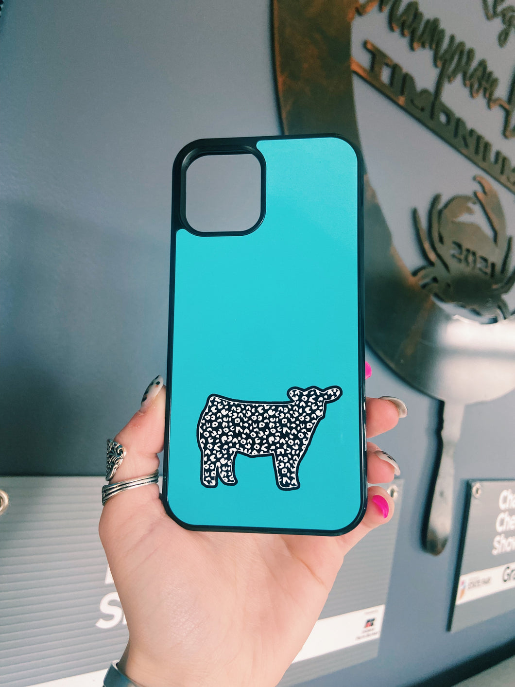 Blue Cheetah Print Cow iPhone 13 Case