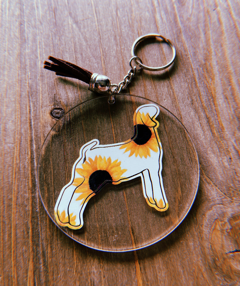 Sunflower Goat Clear Circle Keychain