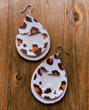 Load image into Gallery viewer, White Cheetah Print Cow Teardrop Shaped Earrings
