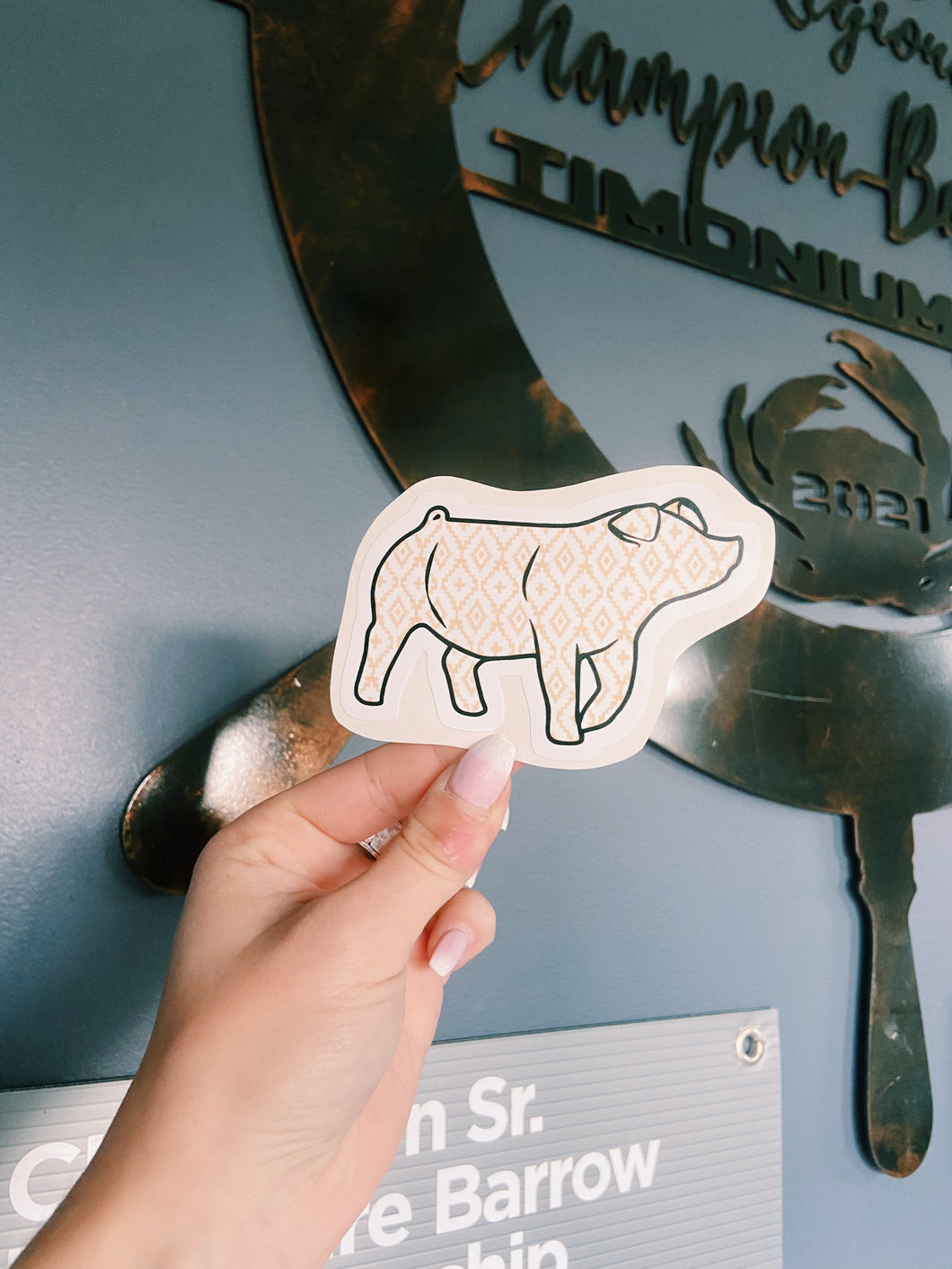 Peach Aztec Pig Sticker