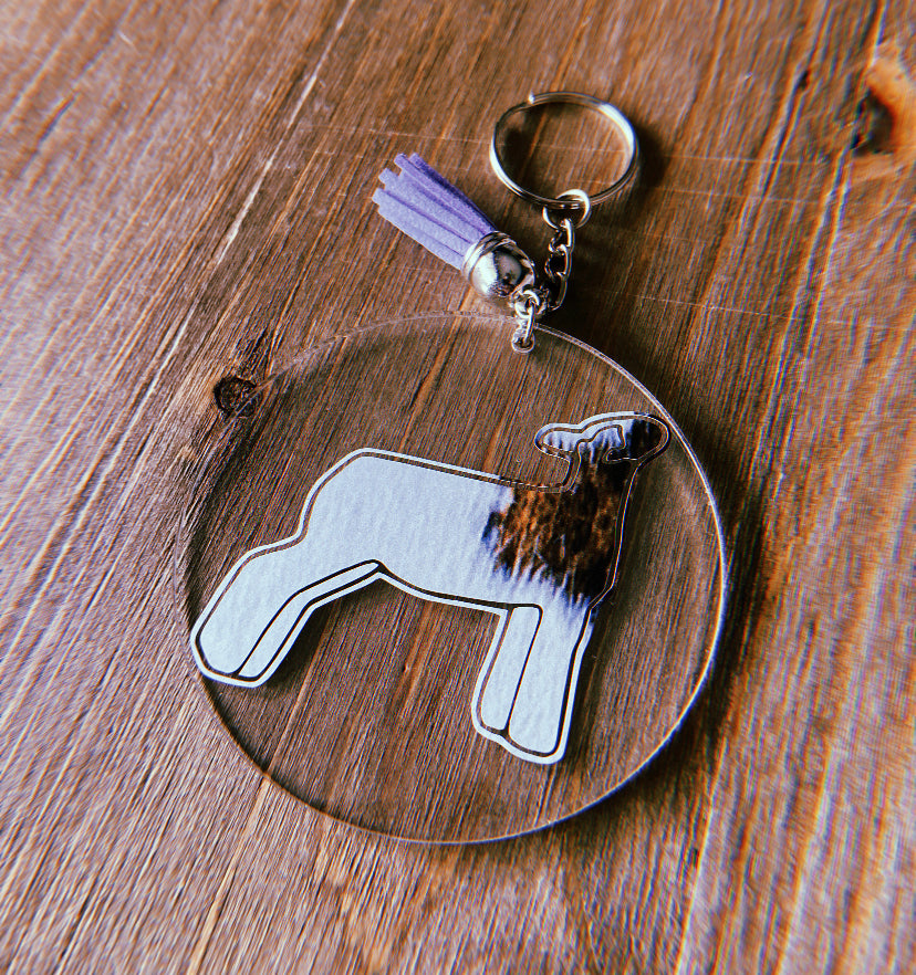 Cowhide Lamb Clear Circle Keychain