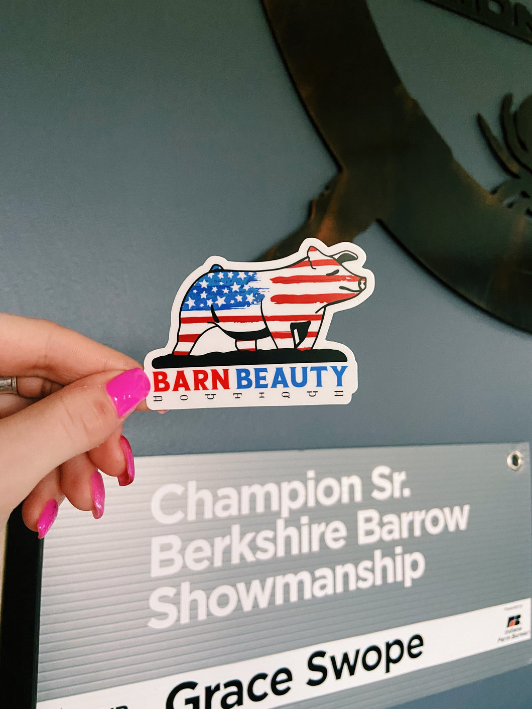 Barn Beauty Boutique American Flag Pig Sticker