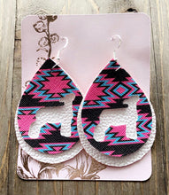 Load image into Gallery viewer, Vibrant Blue, Hot Pink &amp; Dark Brown Aztec Lamb Teardrop Shaped Earrings
