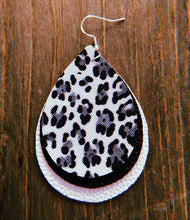 Load image into Gallery viewer, Black, Grey, &amp; White Cheetah Print Teardrop Shaped Earrings
